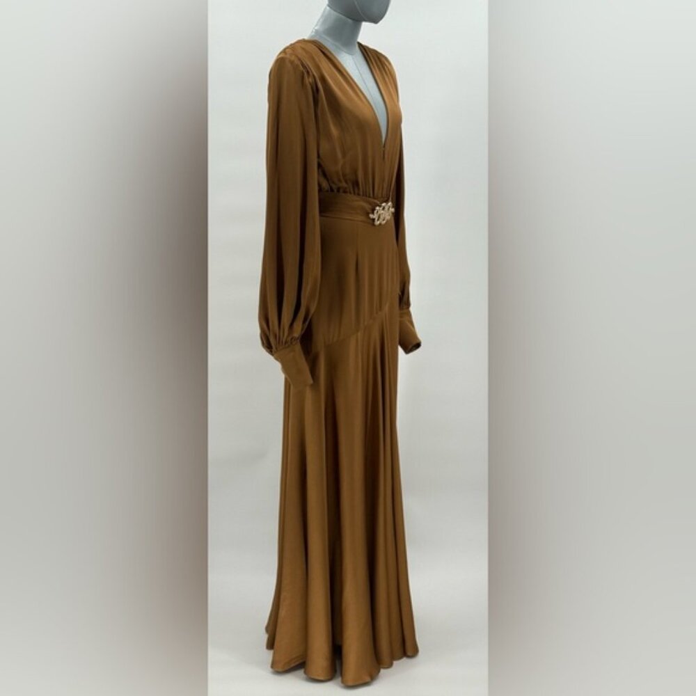 🆕 BRONX & BANCO 🧿 NWOT Carmen Long Sleeve Belted Maxi Gown, Copper, Sz XS US 2 - Picture 5 of 17